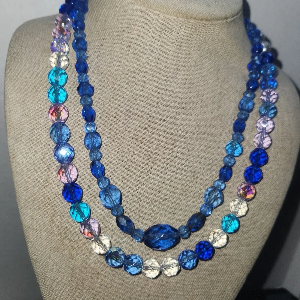 Blue Purple Faceted Glass‎ Bead  Necklace lot